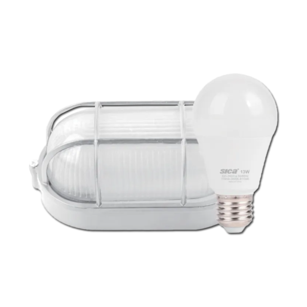 Tortuga Oval Blanca Con Lámpara De 13W Luz Día SICA