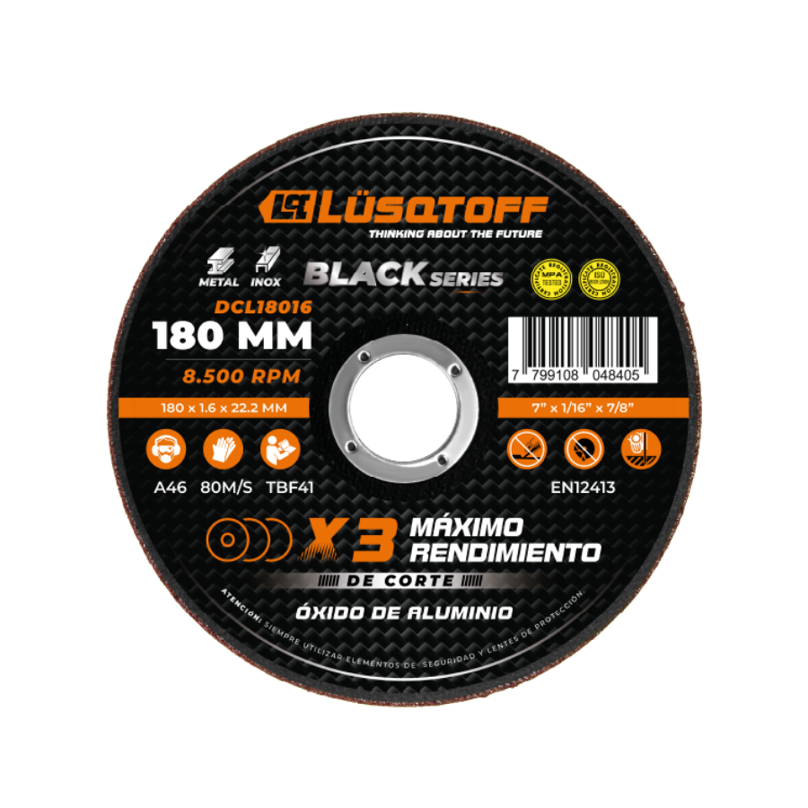DISCO_DE_CORTE_PARA_ACERO_BLACK_SERIES_LUSQTOFF_DCL18016 Disco De Corte Para Acero Inoxidable 180mm Lusqtoff DCL18016 - Imagen 1