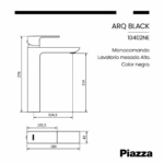 Lavatorio Mesada Alto Monocomando ARQ Negro Piazza 10402NE - Imagen 4