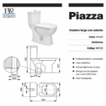 Inodoro Largo con Asiento y Deposito Amalfi Piazza B0100 - Imagen 4