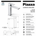 Lavatorio Arq Mesada Alto Cromo Piazza 10402 - Imagen 4