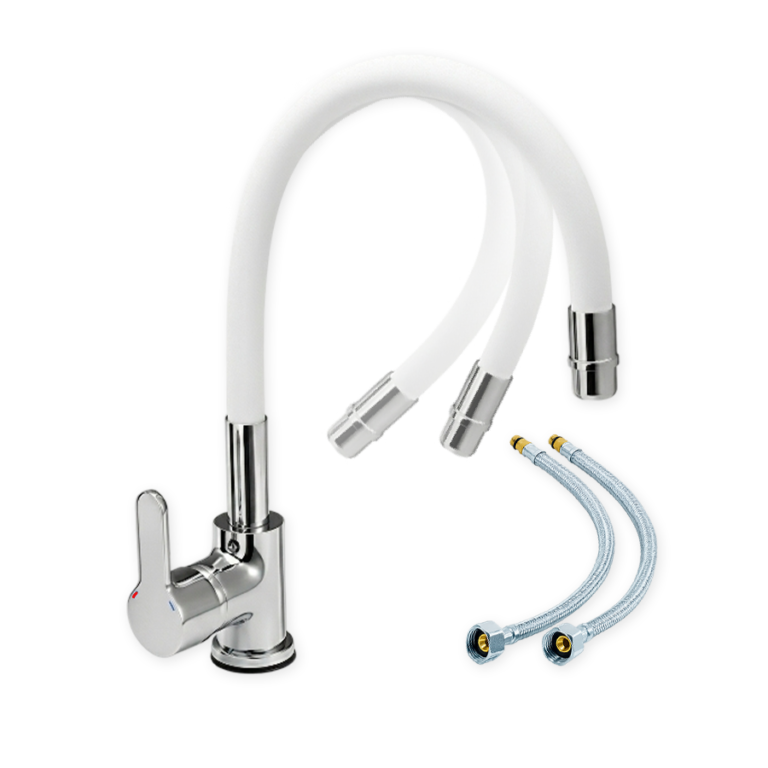 Grifería De Cocina Emblem monocomando con flexible blanco Piazza 10016BL
