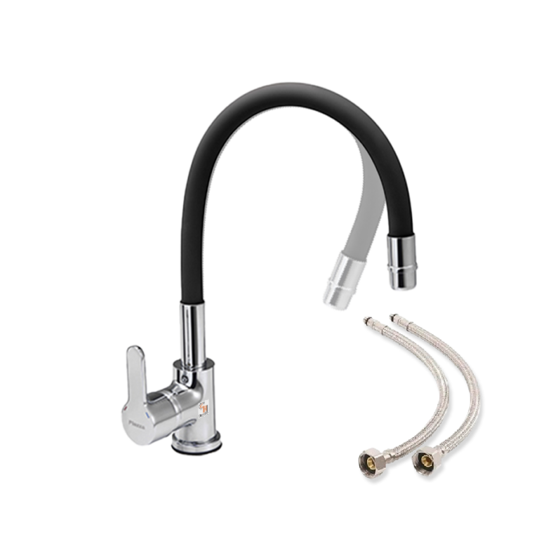 Grifería De Cocina Emblem Mesada Pico Flexible Piazza Negro 10016NE