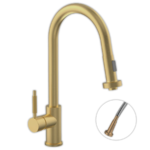 Grifería Cocina Mesada Acero Inox. Con Rociador Oro Mate Piazza GOURMET