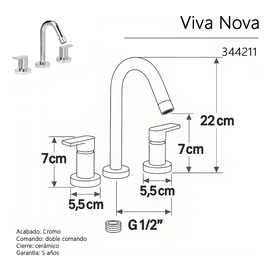 Grifería De Lavatorio Hydros Viva Nova Piazza 344211 - Imagen 4