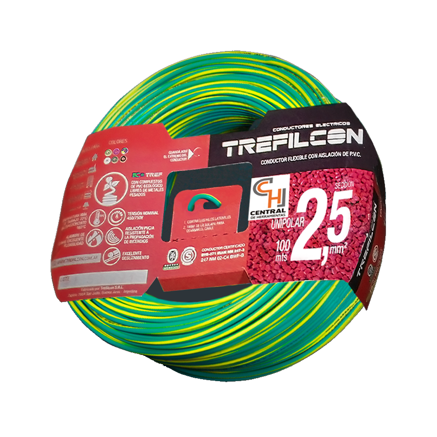 cable-unipolar-trefilcon-rx100253 Cable Unipolar 1 x 2,5mm x 100m Verde-Amarillo Trefilcon