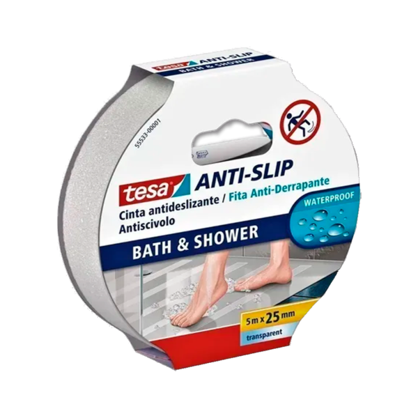 Cinta Antideslizante Baños y Ducha 25mm x 5m Transparente Tesa