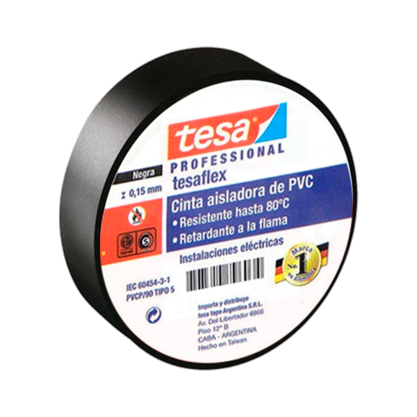 Cinta Aisladora Negra PVC 18mm x 20m Tesa