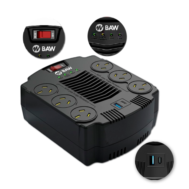 Estabilizador De Tension 600W 6 Tomas BAW ET6600U2Y1