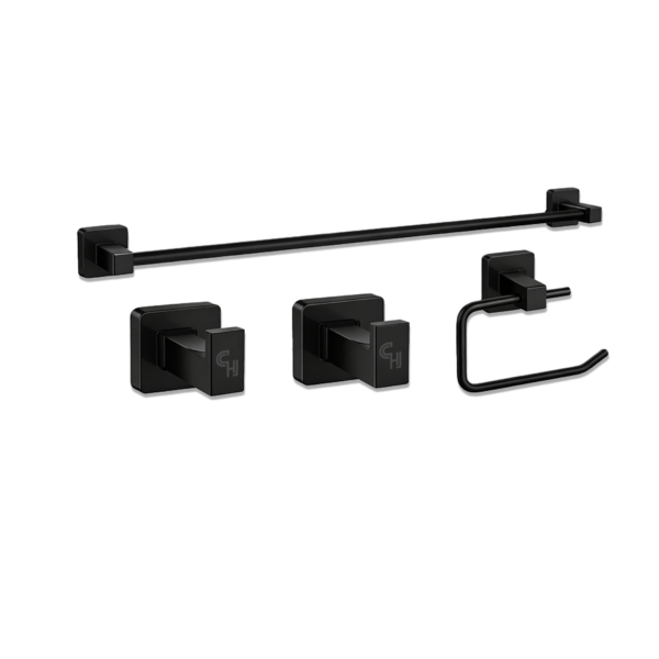 Set De 4 Piezas De Accesorios Para Baño Negro Piazza CUBE