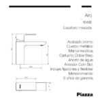 Lavatorio Monocomando Mesada 10400 Piazza - Imagen 3